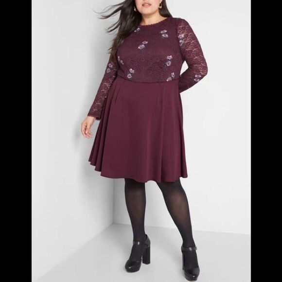 ModCloth Ready to Bloom A-Line long sleeve burgundy lace dress - Picture 1 of 14